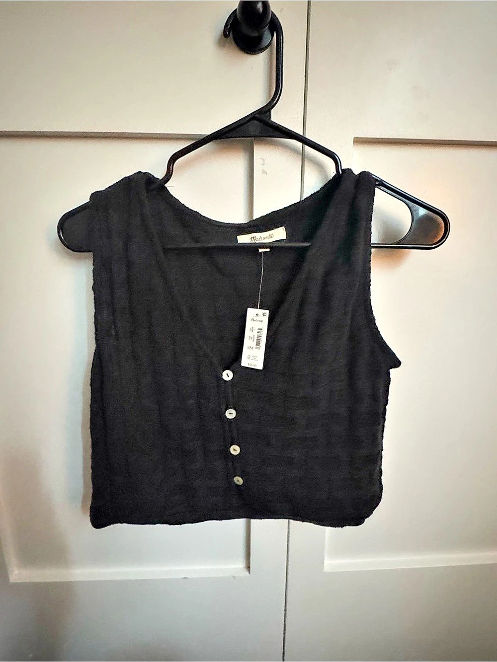 Madewell Button Front Crop Top in Black Size Small NWT